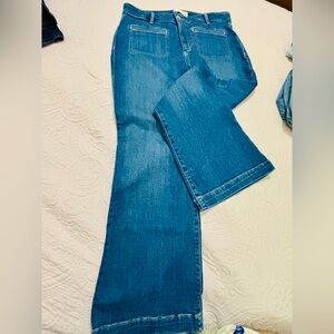 LOFT Flare Wide Leg Jeans in Deep Blue